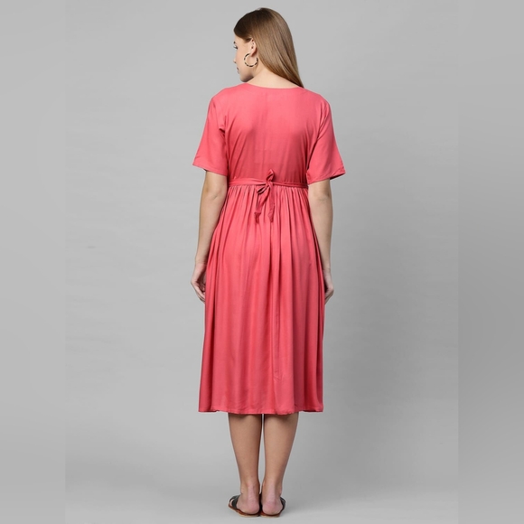 Coral: Pink Maternity/Nursing Dress - Picture 4 of 4